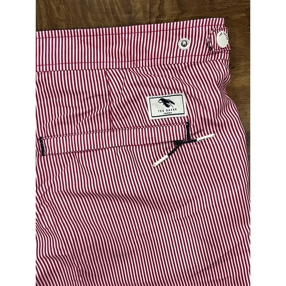 Ted Baker Swim Trunks Mens 5 XL Red White Seersucker Stripe Lobster Excellent